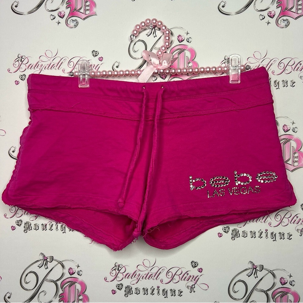 Bebe shorts Las Vegas Swarovski crystals bling rhinestone pink booty shorts y2k